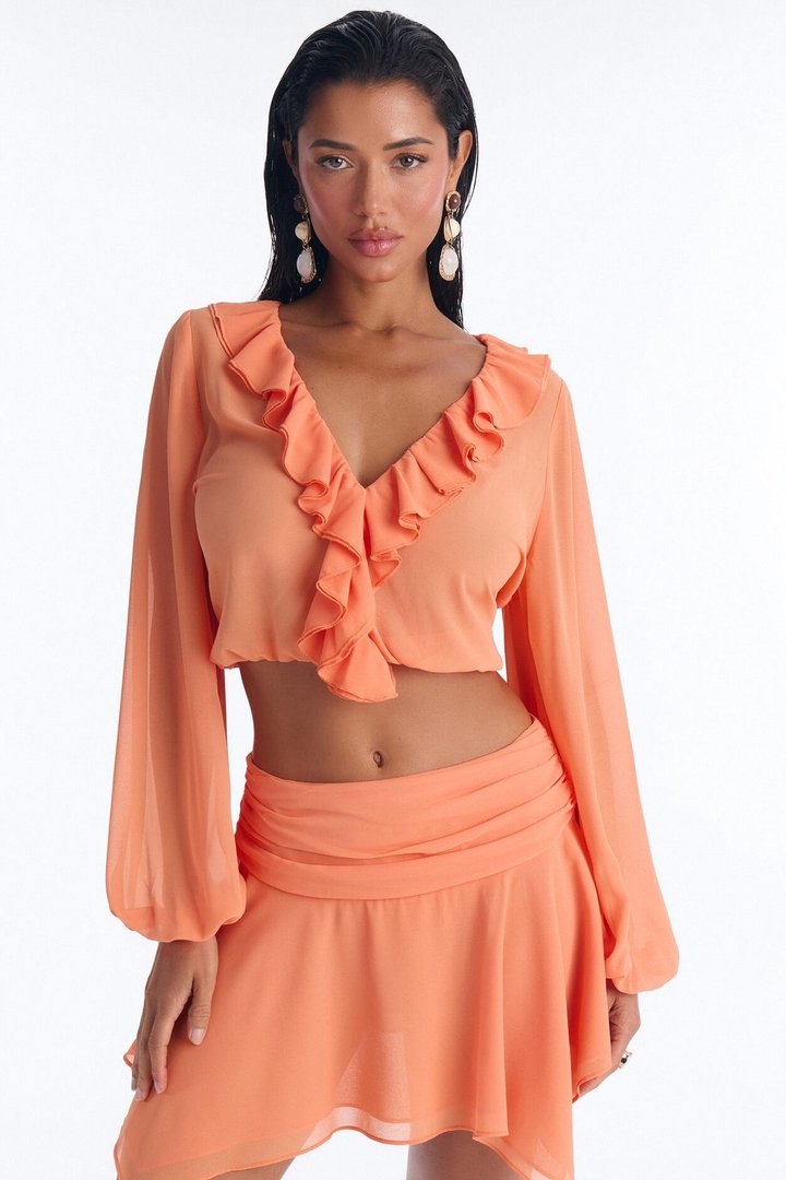 Sunset Kisses Chiffon Mini Skirt Set - Orange