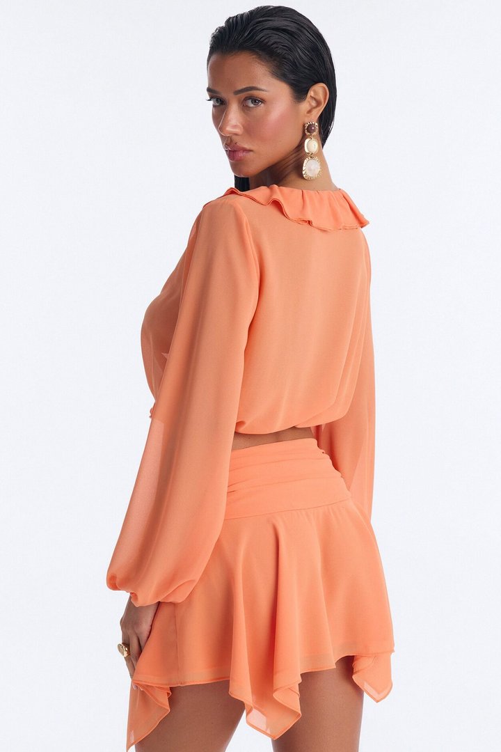 Sunset Kisses Chiffon Mini Skirt Set - Orange