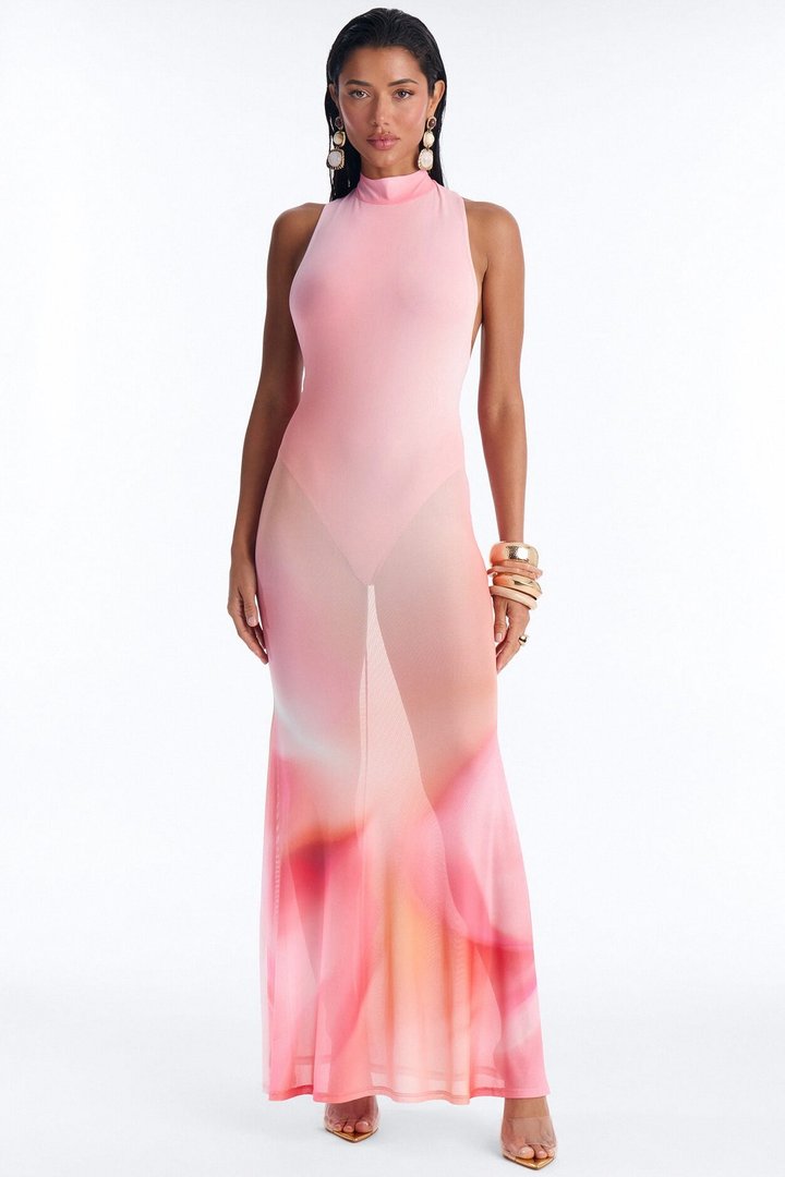 Zenna Ombre Mesh Maxi Dress - Pink