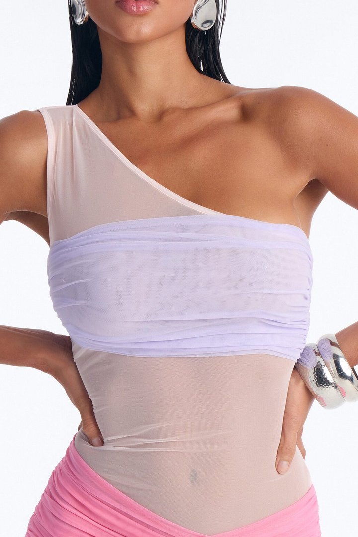 Santorini Colorblock Mesh Maxi Dress - Pink/combo