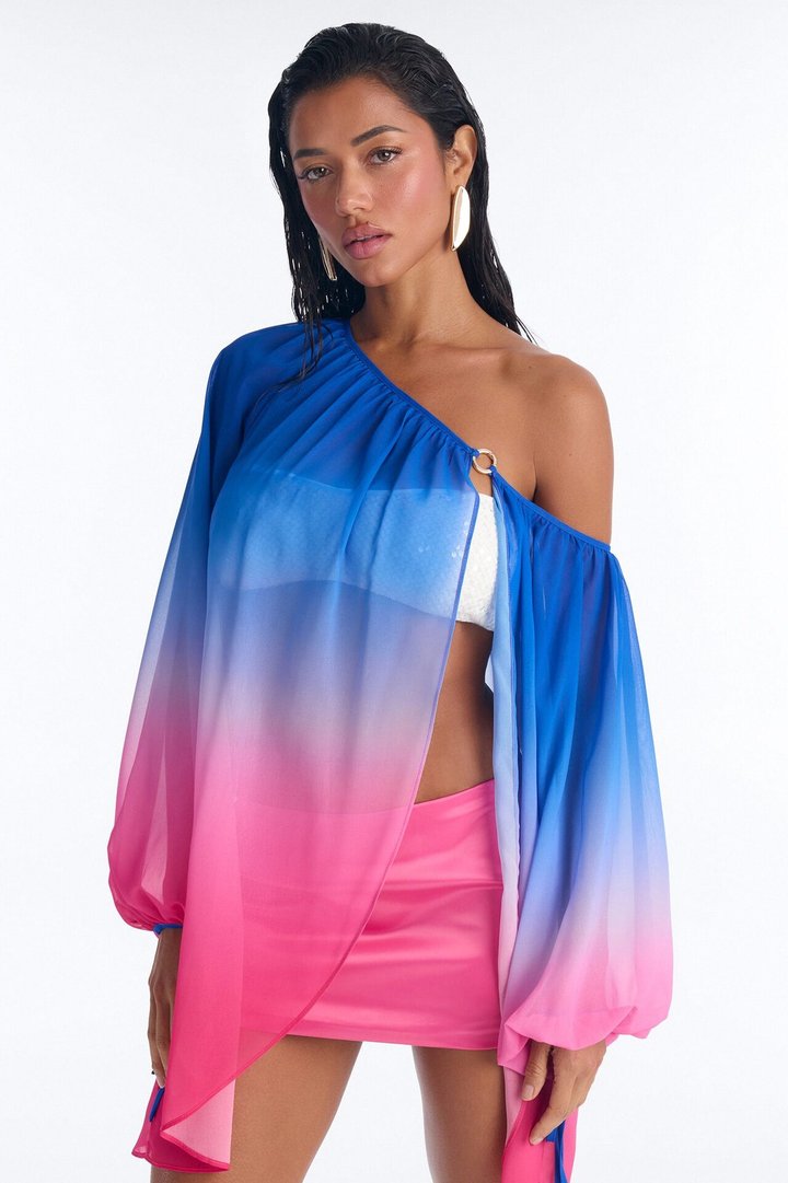 Sunlit Silhouettes Ombre Mini Skirt Set - Blue/combo