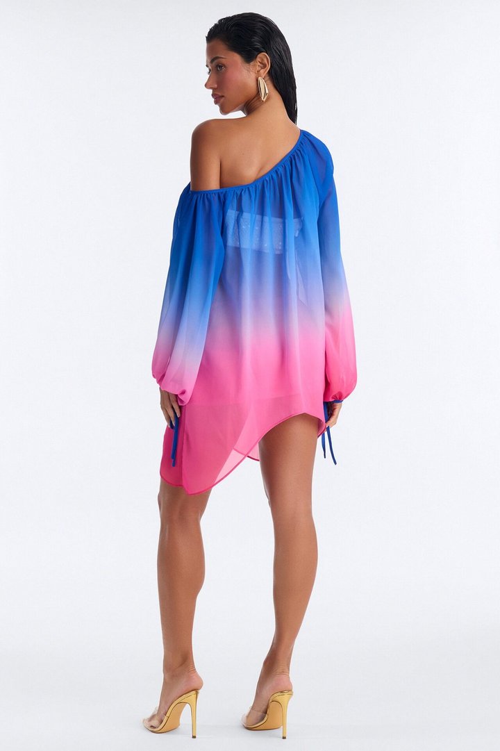 Sunlit Silhouettes Ombre Mini Skirt Set - Blue/combo