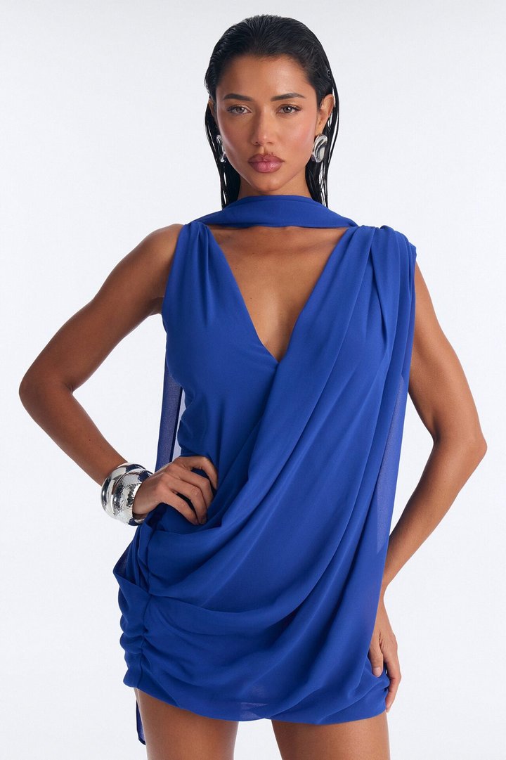 Laila Chiffon Mini Dress - CobaltBlue