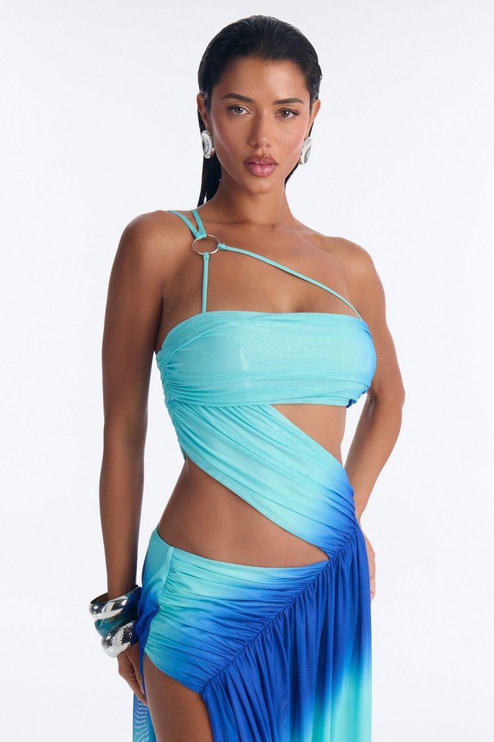 Sweet Paradise Mesh Cut Out Ombre Maxi Dress - Blue/combo