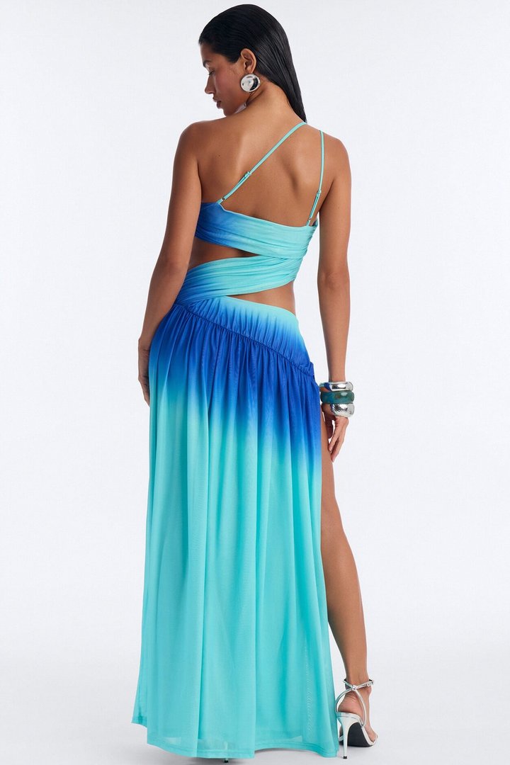 Sweet Paradise Mesh Cut Out Ombre Maxi Dress - Blue/combo