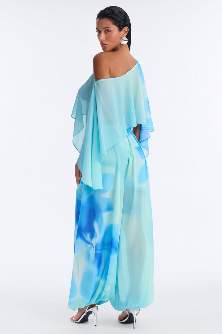 Laila Abstract Floral Chiffon Pant Set - Blue