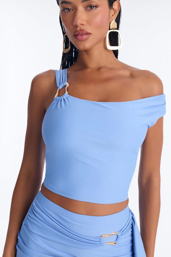 Halo Off Shoulder Mini Skirt Set - Blue