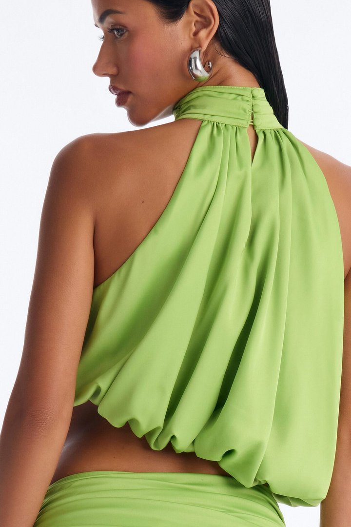Gemma Satin Halter Skirt Set - Lime
