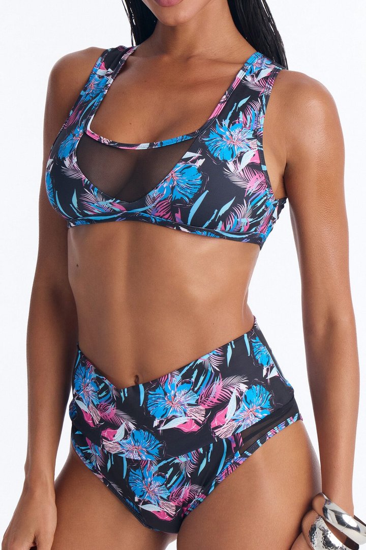 Seaside Glow Floral Tank Cropped 2 Piece Bikini - Black/combo