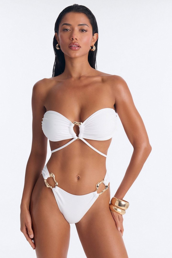 Naia 3 Piece Bandeau Bikini & Swim Cover Up Lace Maxi Skirt Sunsuit - White
