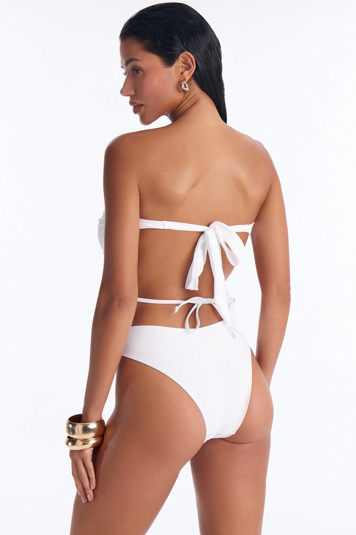 Naia 3 Piece Bandeau Bikini & Swim Cover Up Lace Maxi Skirt Sunsuit - White