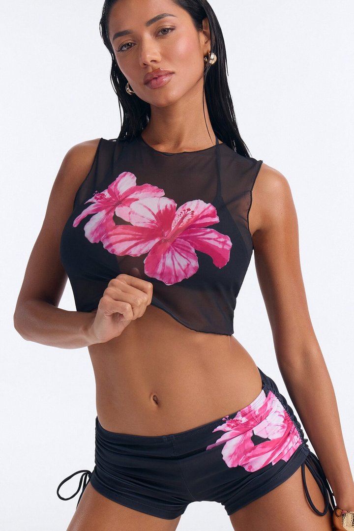 Island Vibe Bikini And Coverup Top - Black