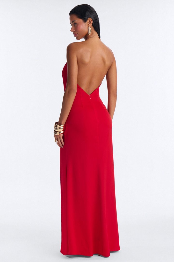 Say It Again Satin Maxi Dress - Red