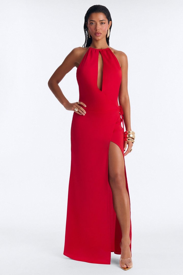 Say It Again Satin Maxi Dress - Red