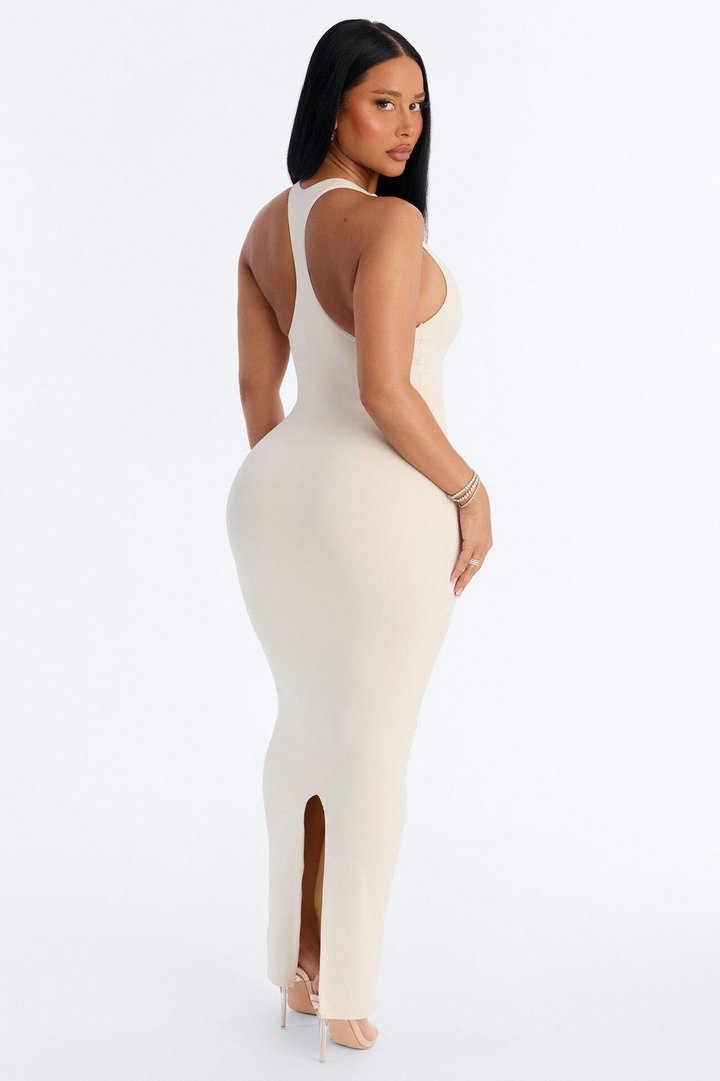 Second Skin Double Lined U Neck Racerback Maxi Dress - Bone