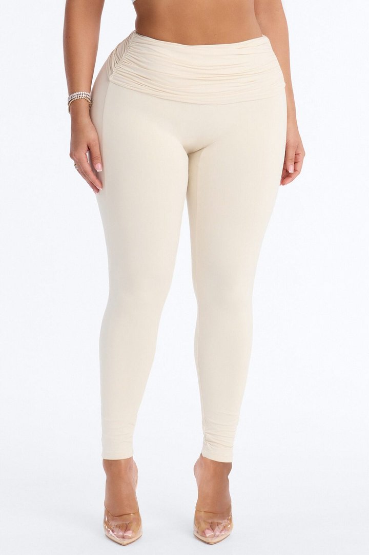 Second Skin Double Lined Ruched Foldover Leggings - Bone