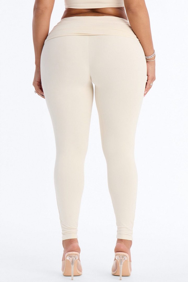 Second Skin Double Lined Ruched Foldover Leggings - Bone