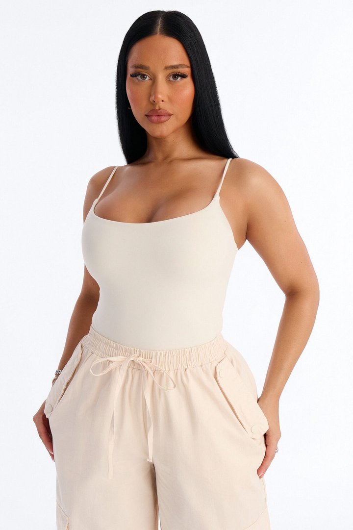 Second Skin Double Lined Square Neck Cami Bodysuit - Bone