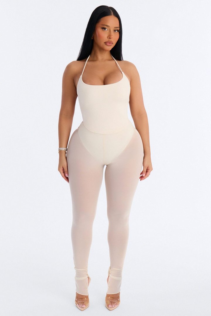 Second Skin Padded Halter Top - Bone