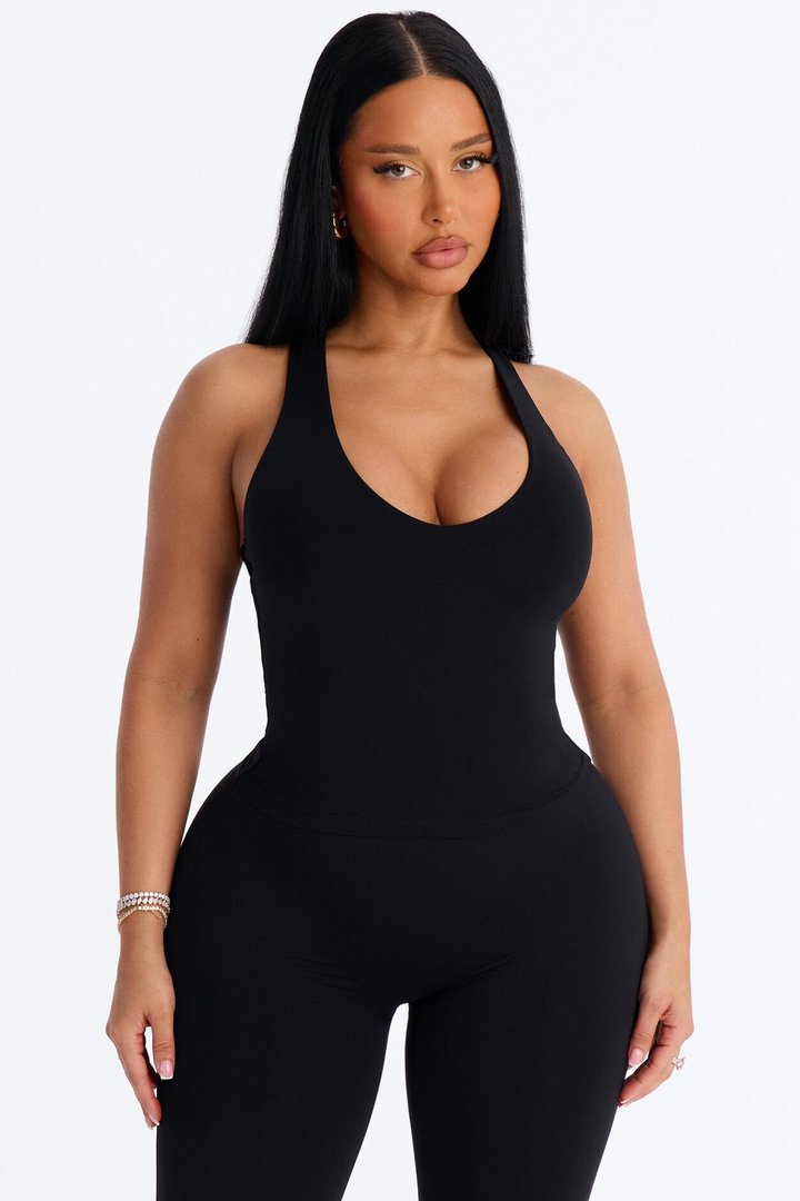 Second Skin Double Lined U Neck Racerback Top - Black