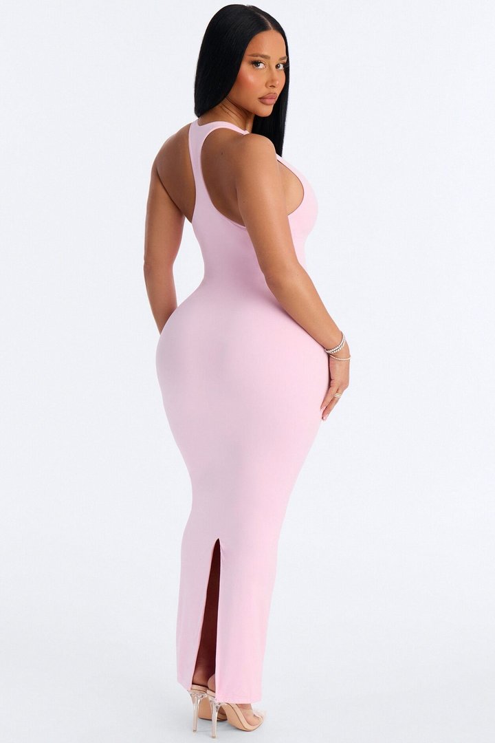Second Skin Double Lined U Neck Racerback Maxi Dress - Light Pink