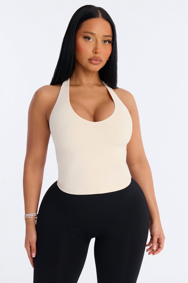 Second Skin Double Lined U Neck Racerback Top - Bone