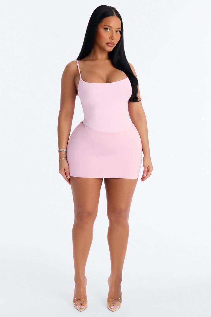 Second Skin Double Lined Square Neck Cami Bodysuit - Light Pink