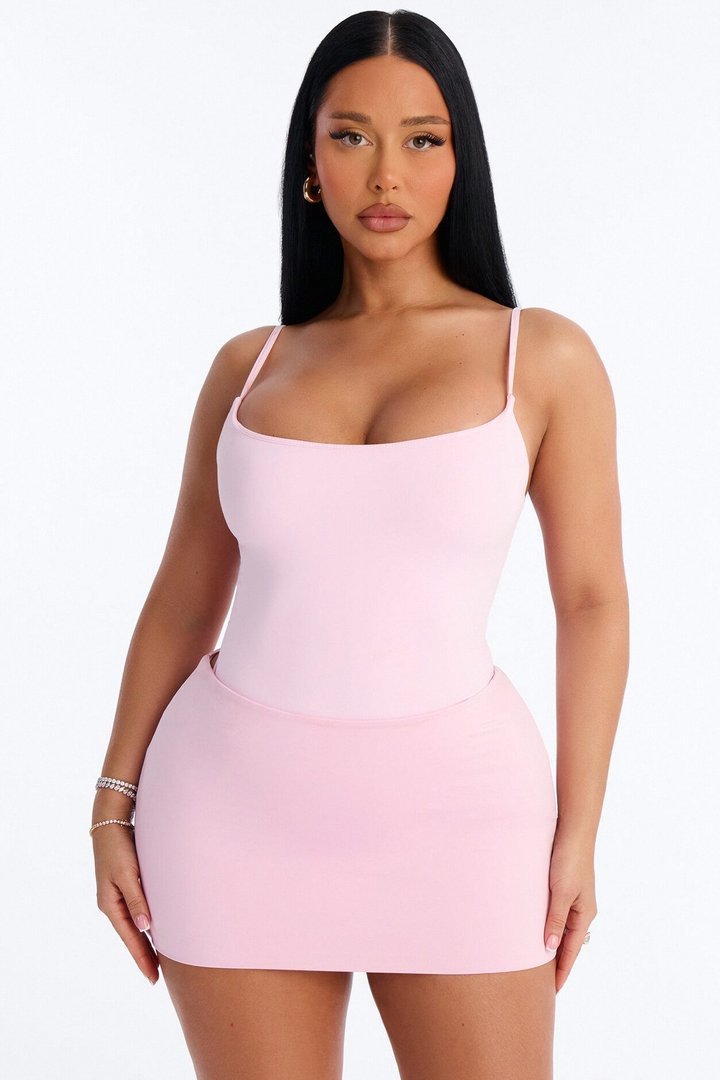 Second Skin Double Lined Square Neck Cami Bodysuit - Light Pink