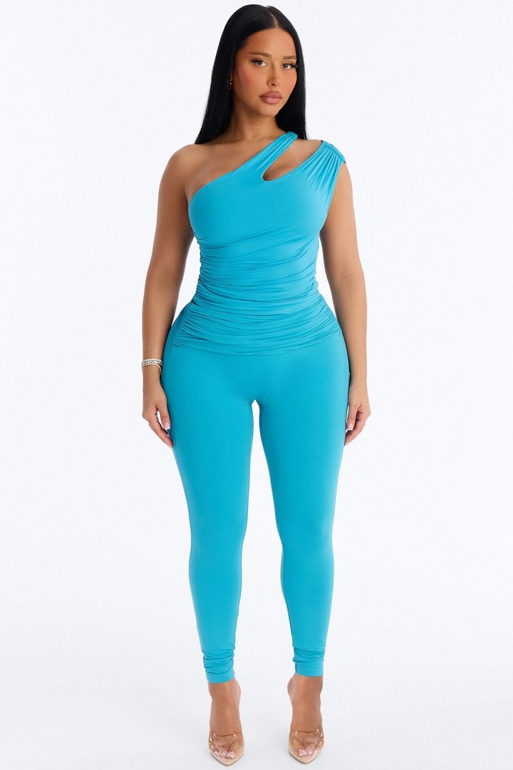 Second Skin Double Lined Ruched Foldover Leggings - Blue
