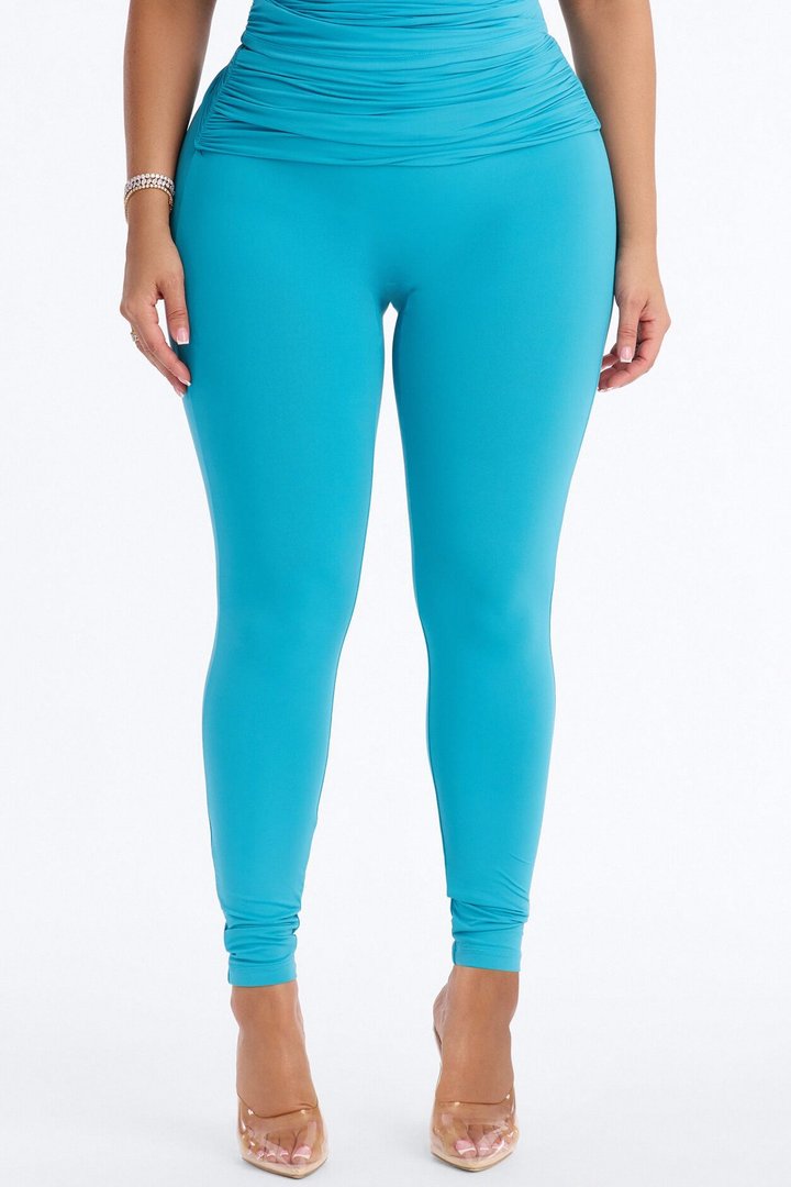 Second Skin Double Lined Ruched Foldover Leggings - Blue