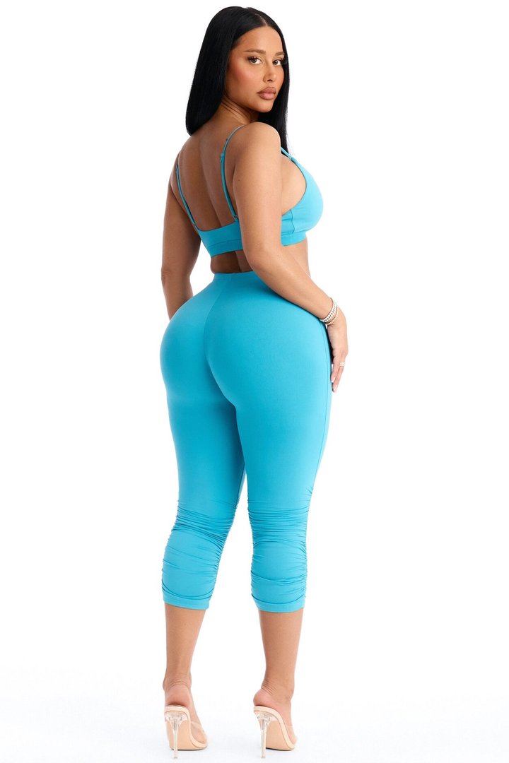 Second Skin Double Lined Ruched Low Rise Capri Legging - Blue