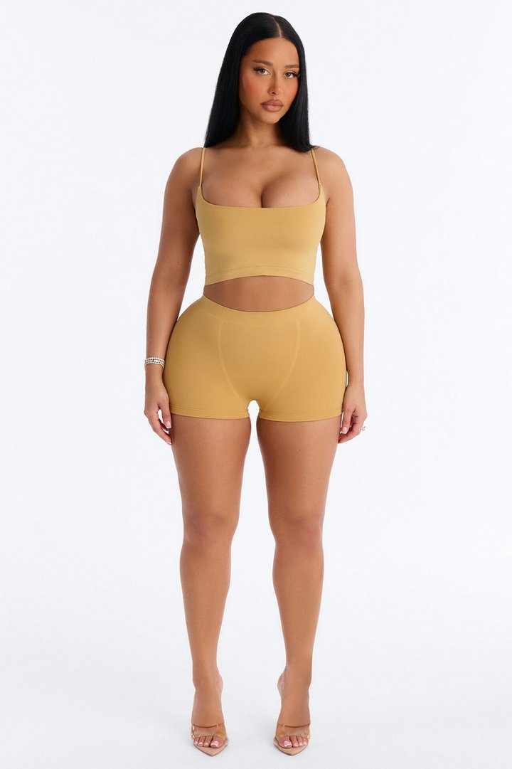 Seamless Smooth Base Layer Double Lined Cami Crop Top - Honey