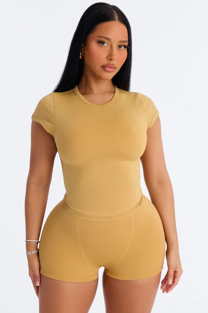 Seamless Smooth Double Lined Cap Sleeve Baby Tee - Honey
