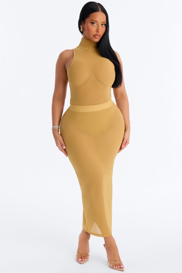 Power Mesh Midi Pencil Skirt - Honey