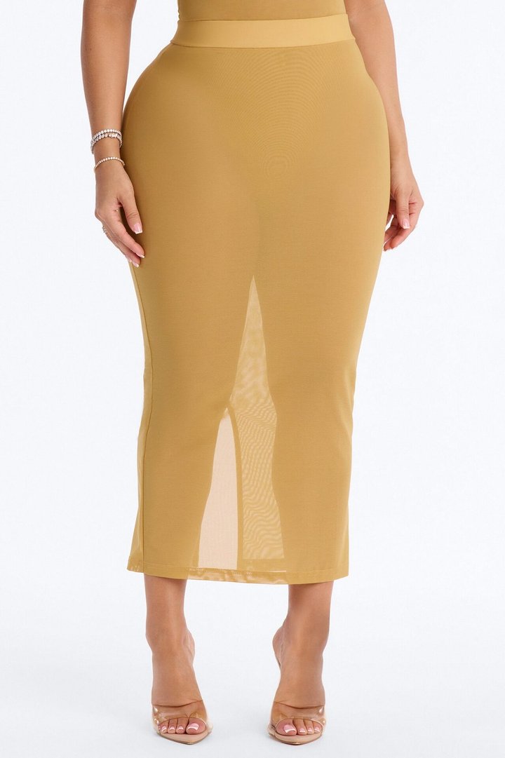 Power Mesh Midi Pencil Skirt - Honey