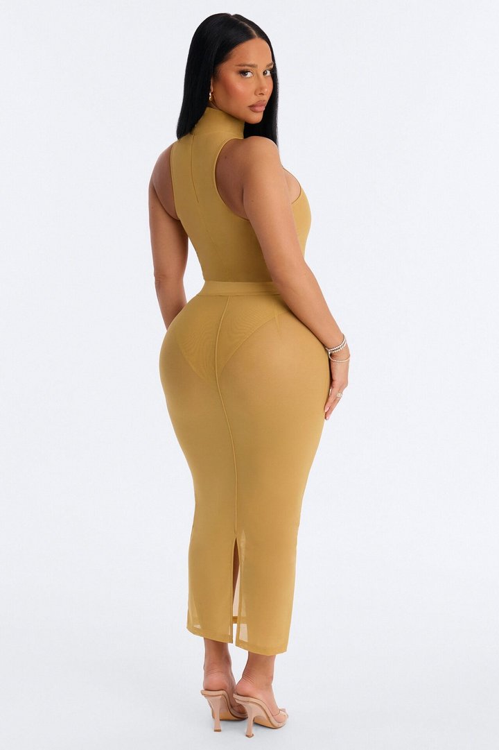 Power Mesh Midi Pencil Skirt - Honey