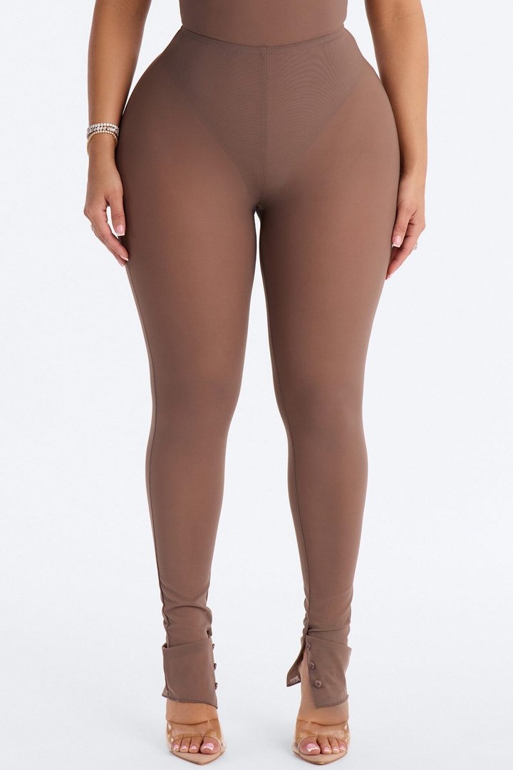 Power Mesh High Waisted Leggings - Brown