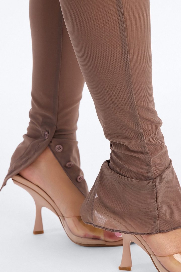 Power Mesh High Waisted Leggings - Brown