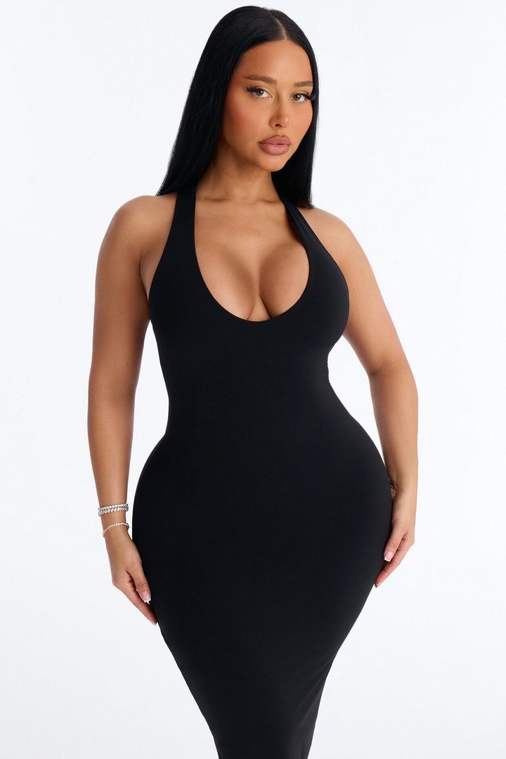 Second Skin Double Lined U Neck Racerback Maxi Dress - Black