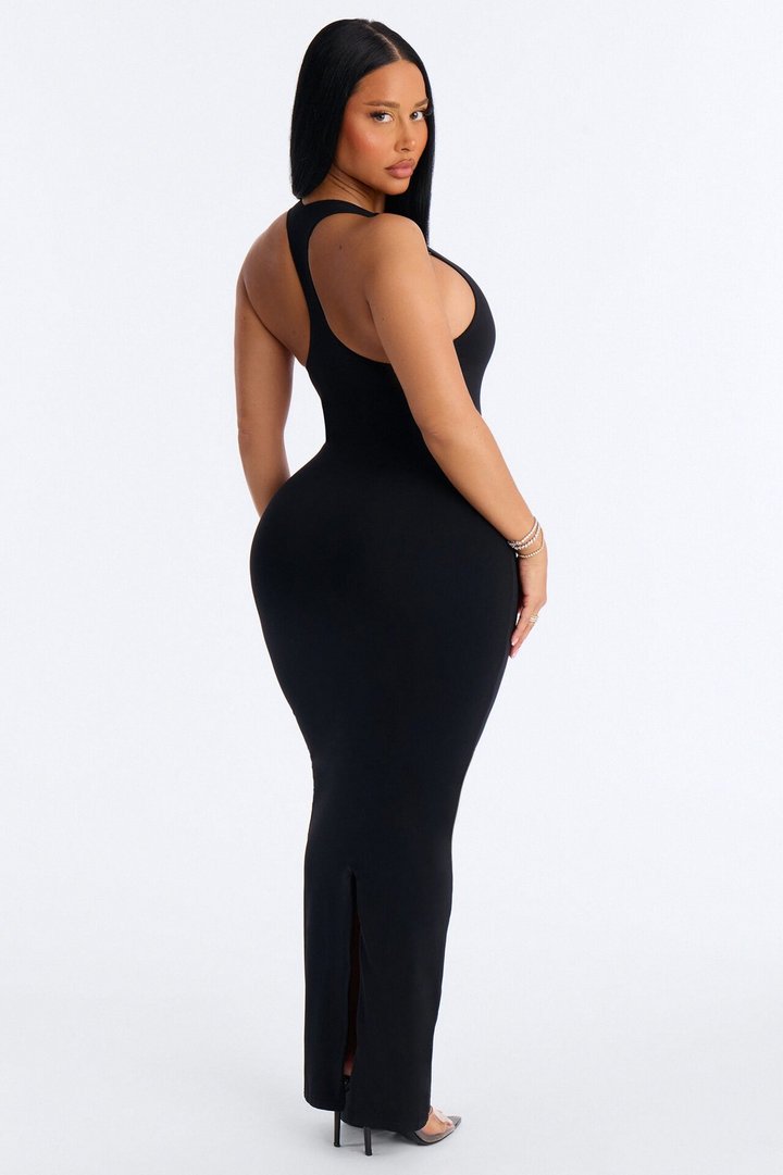 Second Skin Double Lined U Neck Racerback Maxi Dress - Black