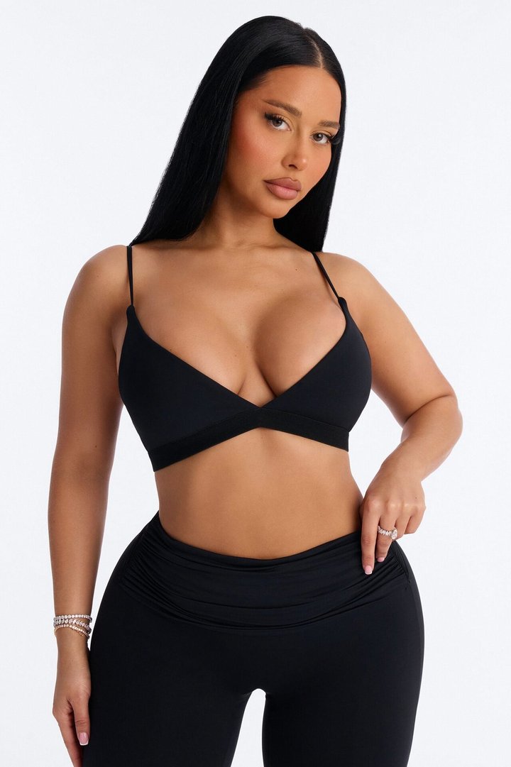 Second Skin Double Lined V Neck Bralette - Black