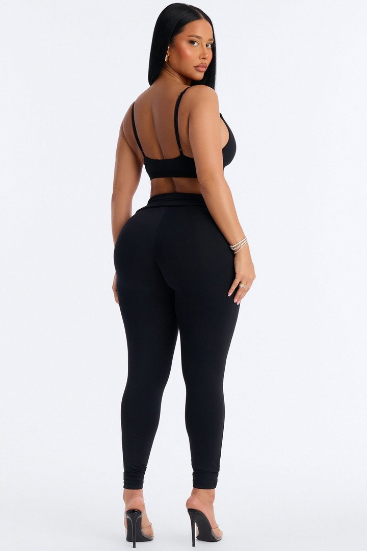 Second Skin Double Lined Ruched Foldover Leggings - Black