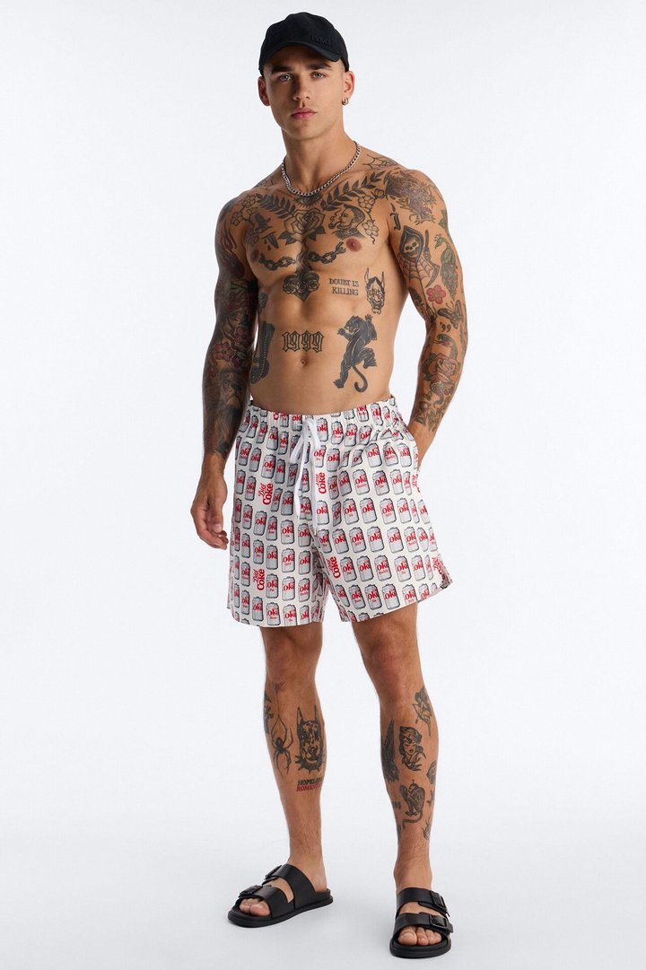 Diet Coca-Cola Archive Cans Swim Trunk 7″ - White/combo
