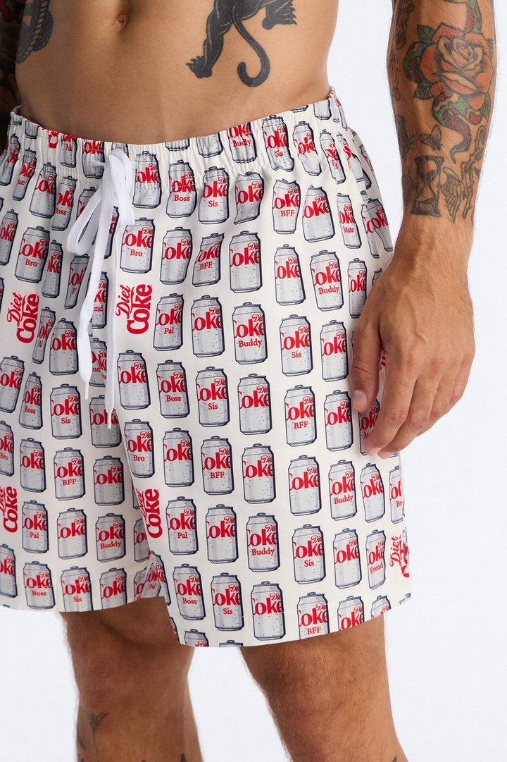 Diet Coca-Cola Archive Cans Swim Trunk 7″ - White/combo