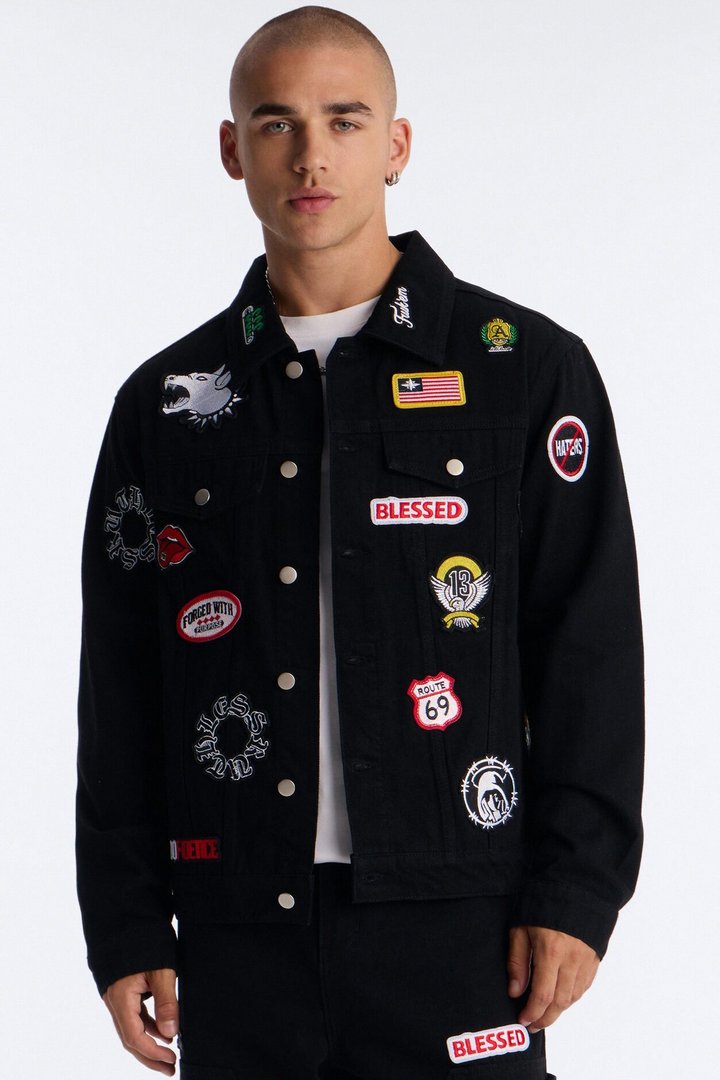 Outlaw Patchwork Denim Jacket - Black