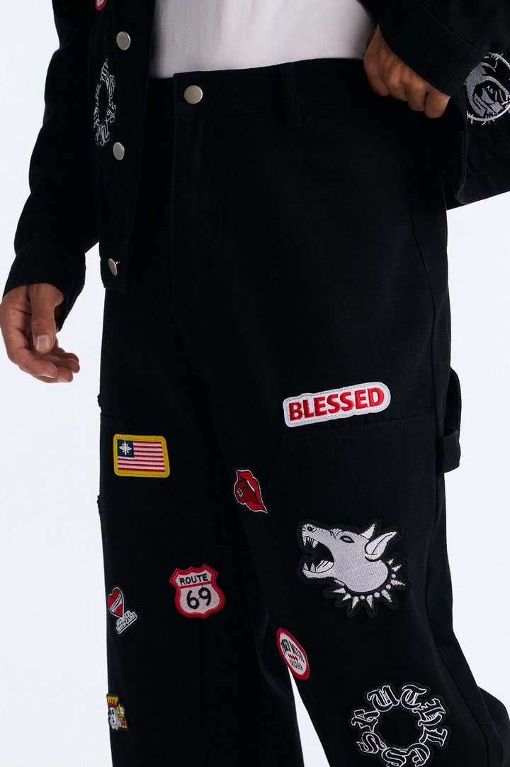 Outlaw Patchwork Baggy Jean - Black