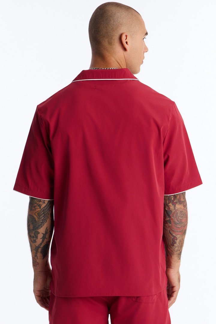 Relaxed Self Made Vandal Cuban Collar Button Up Shirt - Red