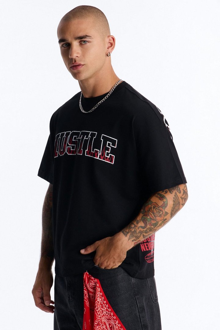 Hustle Heavy Weight Oversized Short Sleeve Tee - Black