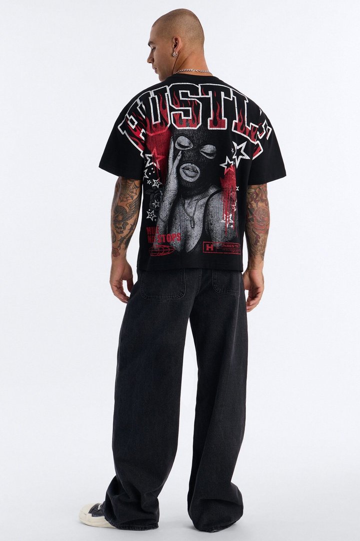 Hustle Heavy Weight Oversized Short Sleeve Tee - Black