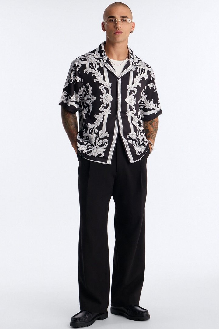 Grecian Baroque Button Up Shirt - Black/combo